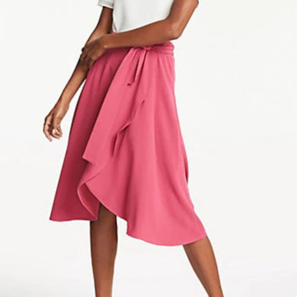 Ann Taylor Tie Waist Wrap Skirt - Wild Strawberry - Picture 2 of 8